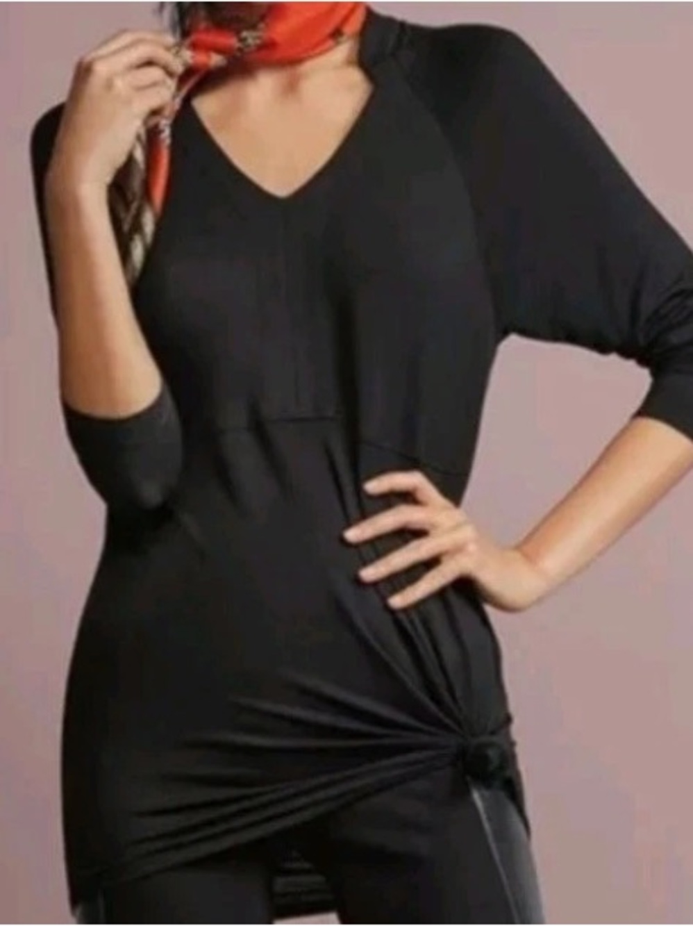 Cabi Gala S Tunic Top Black Knit Stretch Long Sleeve Fleece Pullover Sweatshirt